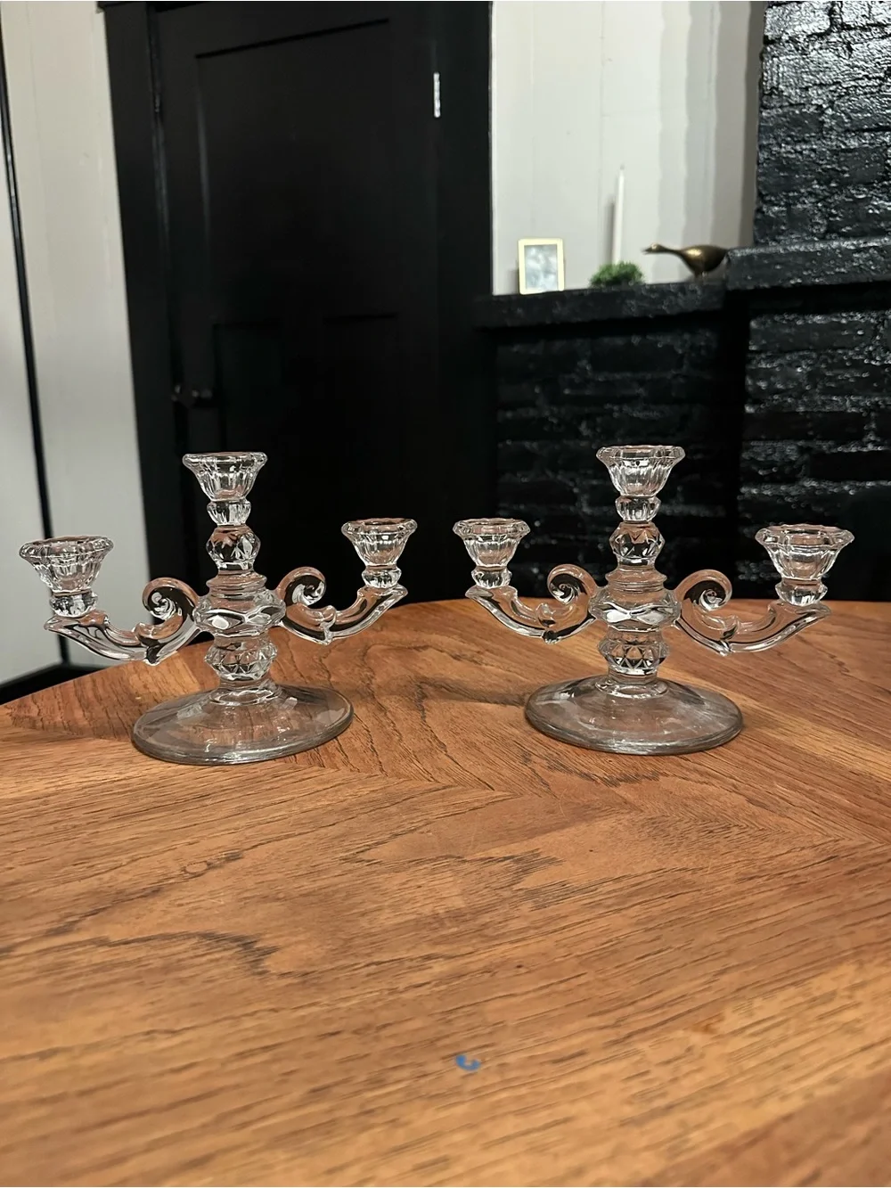 Clear Glass 3-Arm Candelabra Pair - Elegant Home Accents